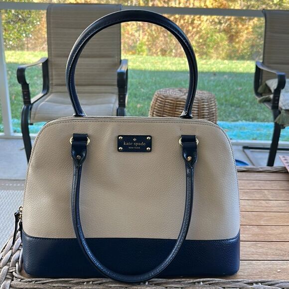 Kate Spade Wellesley Rachelle Two-Tone Leather Satchel, Pebble / French Navy - Picture 7 of 9